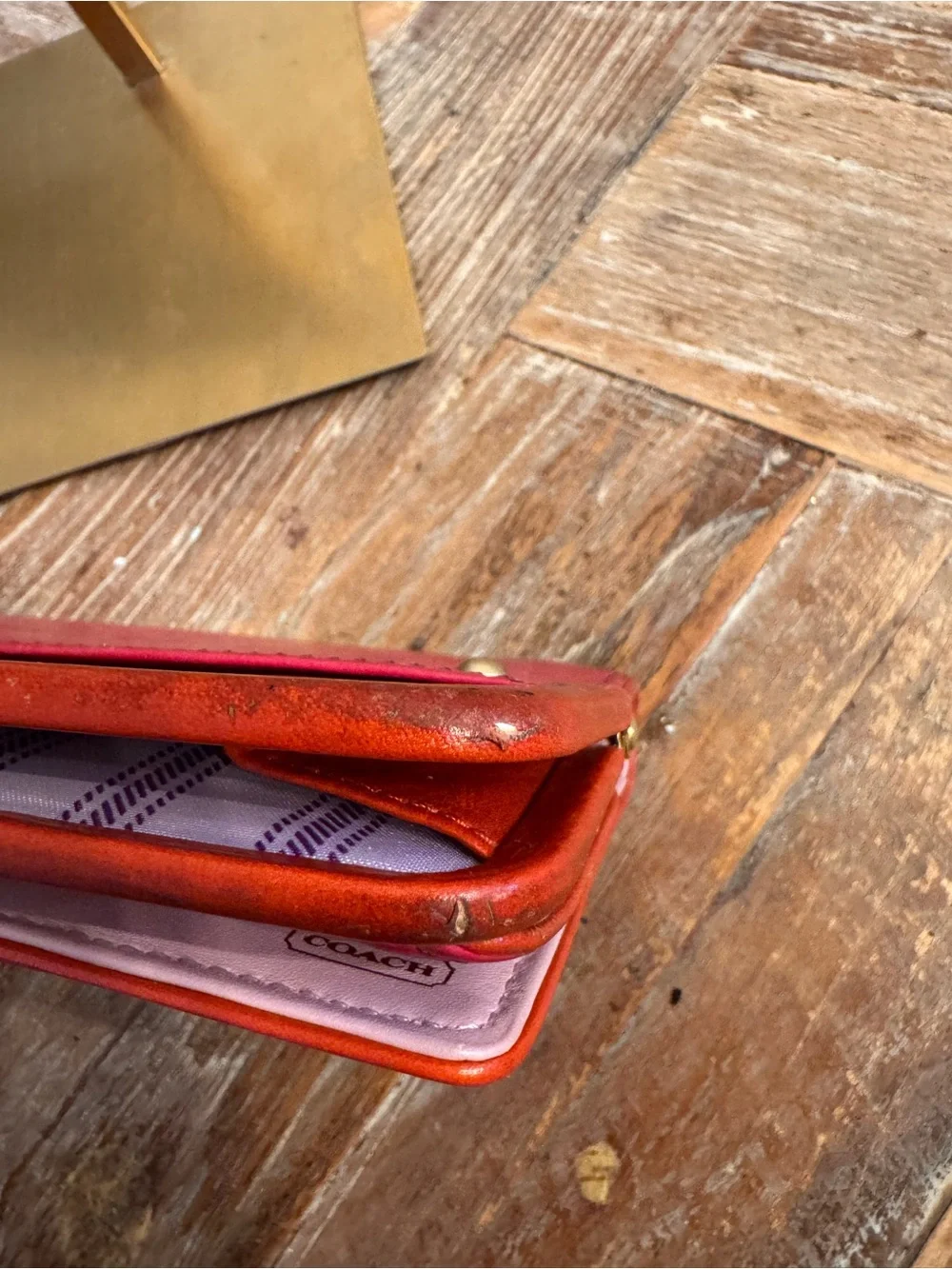 Coach Red and Orange Kiss-Lock Wallet with Gold-Tone Logo